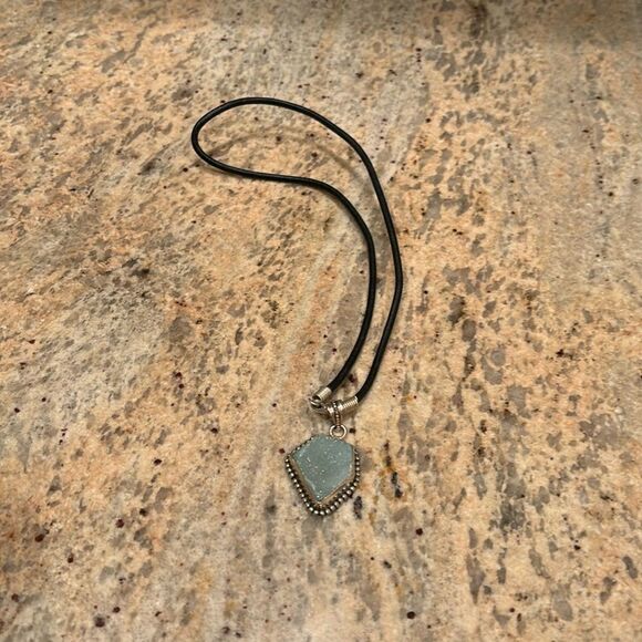 Geometry Drop Crystal necklace. It's a gorgeous Blue green color - Picture 1 of 6